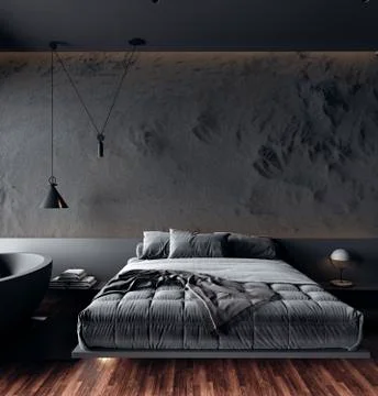 3d render of beautiful interior with dark  gray walls Stock Illustration