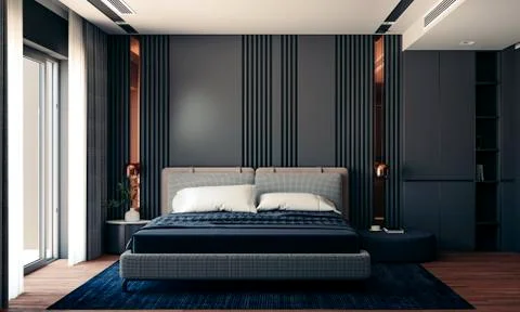 3d render of beautiful interior with dark  gray walls Stock-Illustration