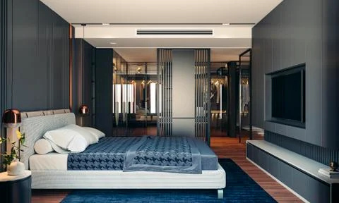 3d render of beautiful interior with dark  gray walls Stock Illustration