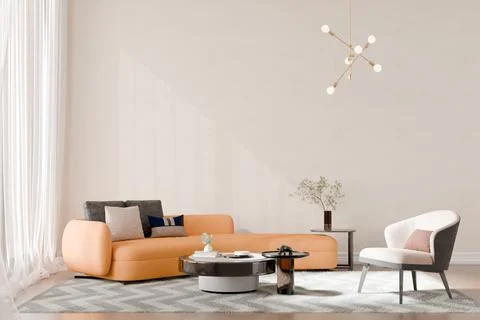 3d render of beautiful interior design, mock with empty frame Stock Illustration