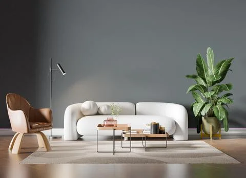 3d render of beautiful interior design, mock with empty frame Stock Illustration