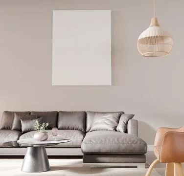 3d render of beautiful interior design, mock with empty frame Stock Illustration