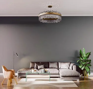 3d render of beautiful interior design, mock with empty frame Stock Illustration