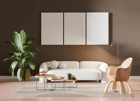 3d render of beautiful interior design, mock with empty frame Stock Illustration