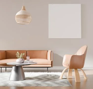 3d render of beautiful interior design, mock with empty frame Stock Illustration