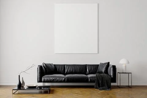 3d render of beautiful interior design, mock with empty frame Stock Illustration