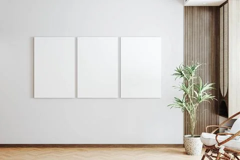 3d render of beautiful interior design, mock with empty frame Stock Illustration