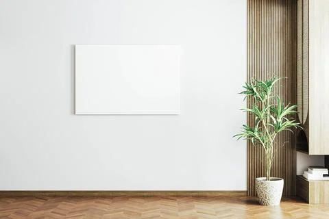 3d render of beautiful interior design, mock with empty frame Illustrazione stock