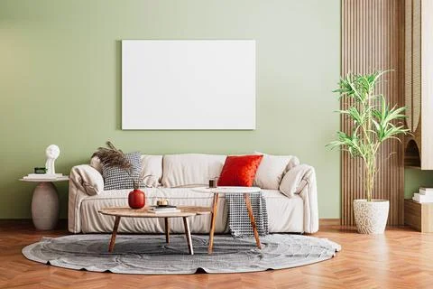3d render of beautiful interior design, mock with empty frame Stock Illustration