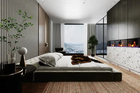 3d render of beautiful interior design, bedroom Stock Illustration