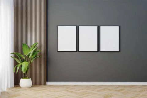 3d render of beautiful interior design, mock with empty frame Stock Illustration