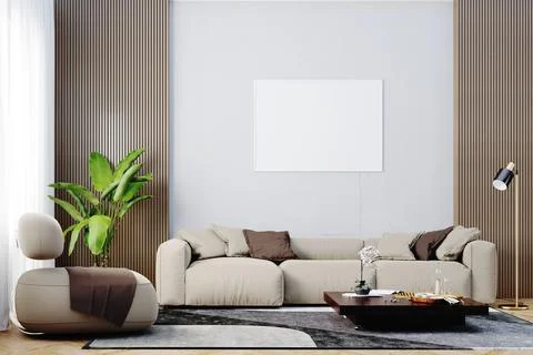 3d render of beautiful interior design, mock with empty frame Stock Illustration