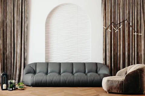 3d render of beautiful interior design, mock with empty frame Stock Illustration