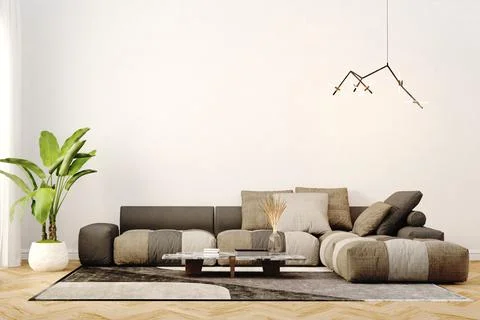 3d render of beautiful interior design, mock with empty frame Stock Illustration