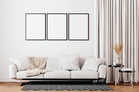 3d render of beautiful interior design, mock with empty frame Stock Illustration