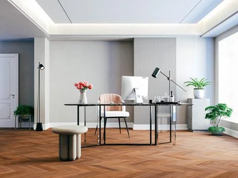 3d render of beautiful interior design, mock with empty frame Illustrazione stock