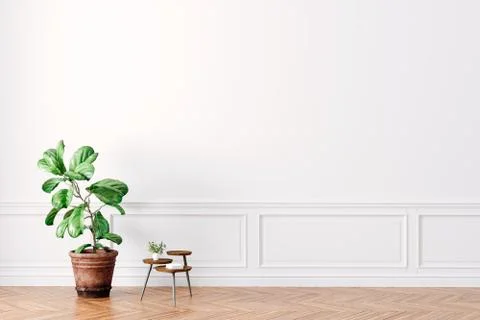 3d render of beautiful interior with plant and table Illustrazione stock
