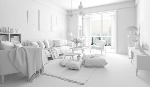 3d render of beautiful interior render setup Illustrazione stock