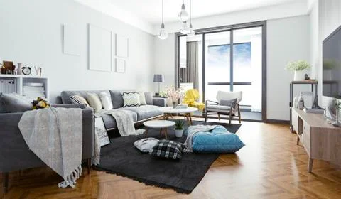 3d render of beautiful interior render setup Stock Illustration