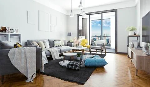 3d render of beautiful interior render setup Stock Illustration