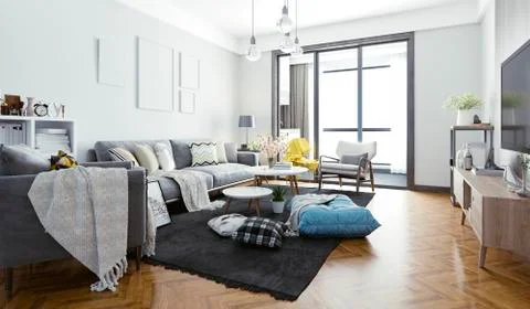 3d render of beautiful interior render setup Stock Illustration