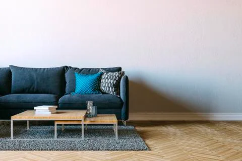 3d render of beautiful interior render with sofa and white wall Stock Illustration
