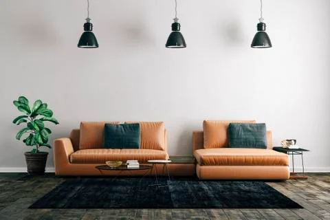 3d render of beautiful interior with sofa and wooden floor Stock Illustration