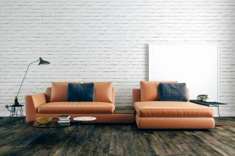 3d render of beautiful interior with sofa and wooden floor Stock Illustration