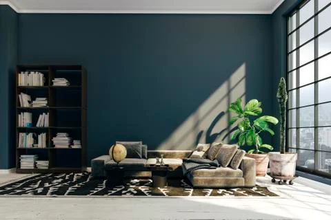 3d render of beautiful interior with sofa and wooden floor Stock Illustration