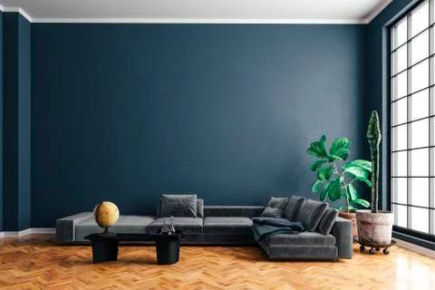 3d render of beautiful interior with sofa and wooden floor Stock Illustration