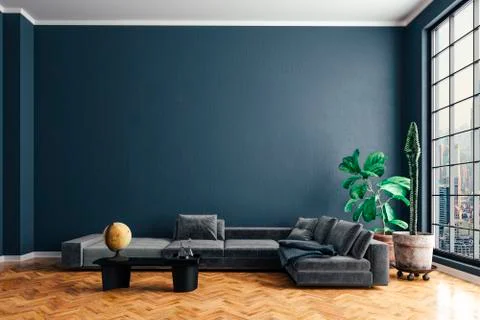 3d render of beautiful interior with sofa and wooden floor Stock Illustration