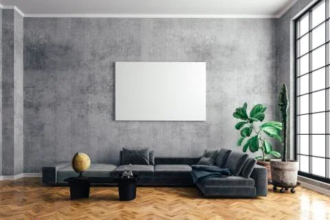 3d render of beautiful interior with sofa and wooden floor Stock Illustration