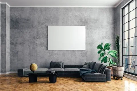 3d render of beautiful interior with sofa and wooden floor Stock Illustration