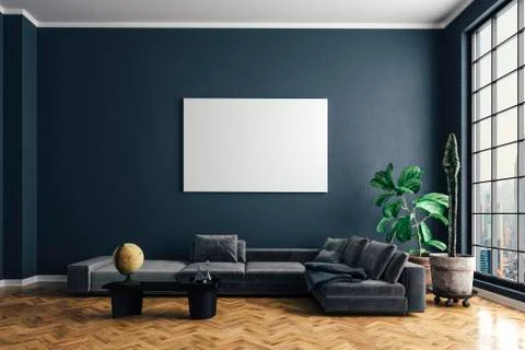 3d render of beautiful interior with sofa and wooden floor Stock-Illustration