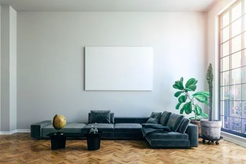 3d render of beautiful interior with sofa and wooden floor Stock Illustration