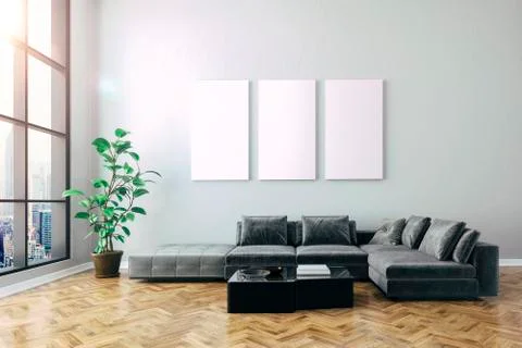 3d render of beautiful interior with sofa and wooden floor Stock Illustration