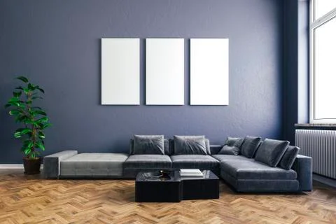 3d render of beautiful interior with sofa and wooden floor Stock Illustration