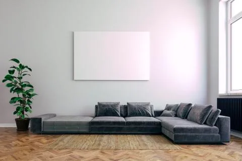 3d render of beautiful interior with sofa and wooden floor Stock Illustration