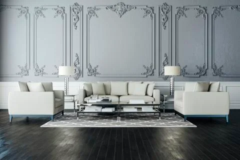 3d render of beautiful interior with sofa and wooden floor Stock Illustration