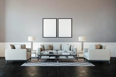 3d render of beautiful interior with sofa and wooden floor Stock Illustration