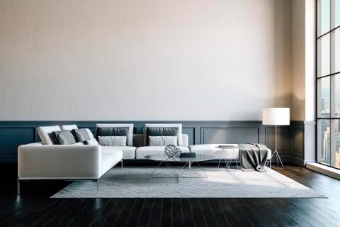 3d render of beautiful interior with sofa and wooden floor Stock Illustration