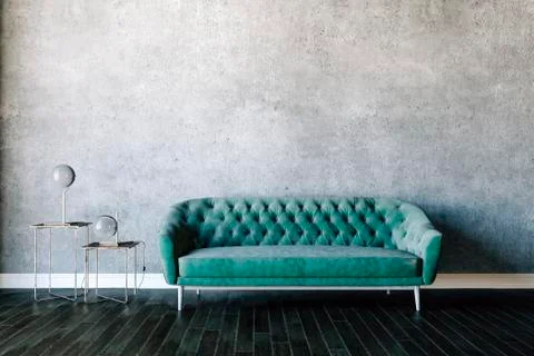 3d render of beautiful interior with sofa and wooden floor Illustrazione stock