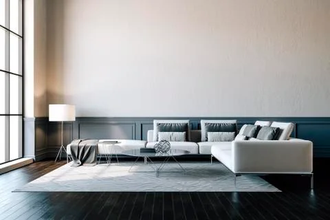 3d render of beautiful interior with sofa and wooden floor Stock Illustration