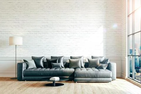 3d render of beautiful interior with sofa and floor lamp Stock Illustration