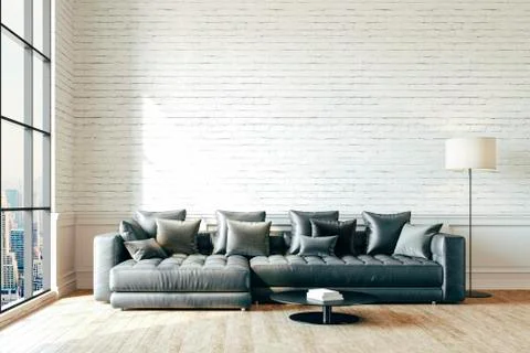 3d render of beautiful interior with sofa and floor lamp Stock Illustration