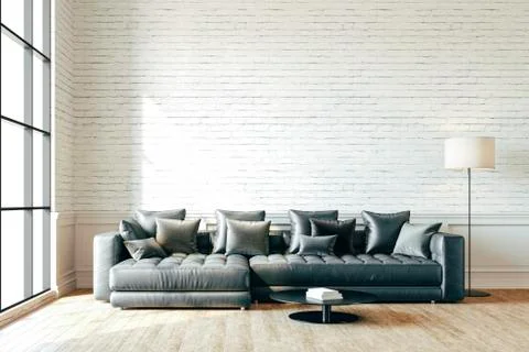 3d render of beautiful interior with sofa and floor lamp Stock Illustration