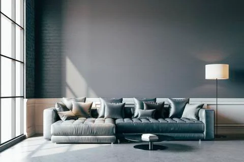 3d render of beautiful interior with sofa and floor lamp Stock-Illustration