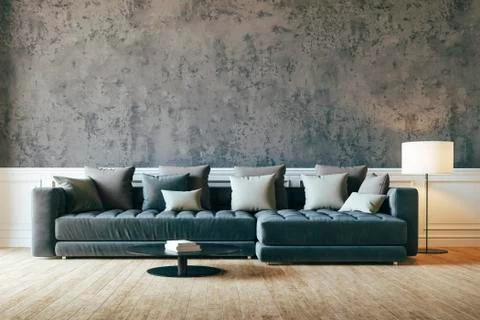 3d render of beautiful interior with sofa and floor lamp Stock Illustration