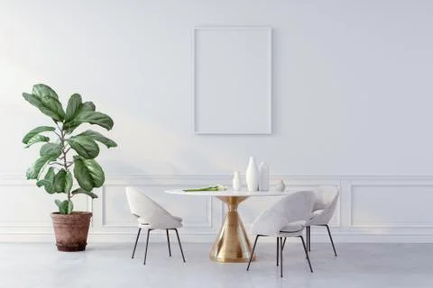 3d render of beautiful interior with table and chairs Illustrazione stock