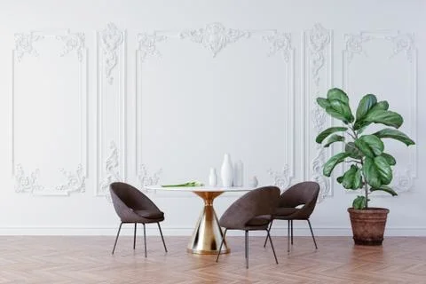 3d render of beautiful interior with table and chairs 스톡 일러스트